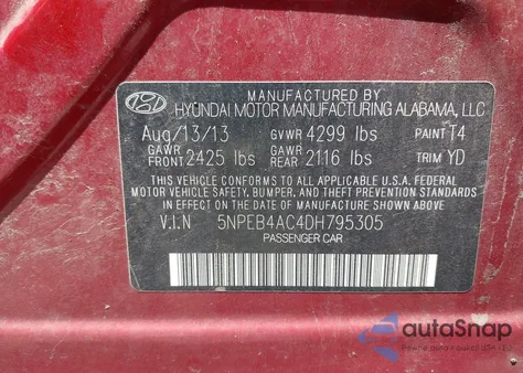 2013 Hyundai Sonata Gls z USA, uszkodzony, nr VIN 5NPEB4AC4DH795305